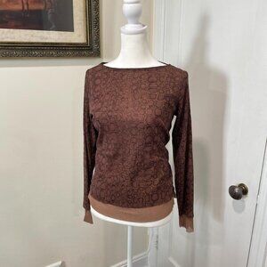 Y2K Brown Patterned Long Sleeve Top, Size L